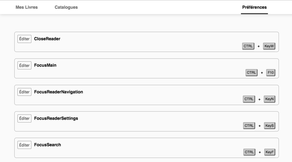 Thorium keyboard shortcuts